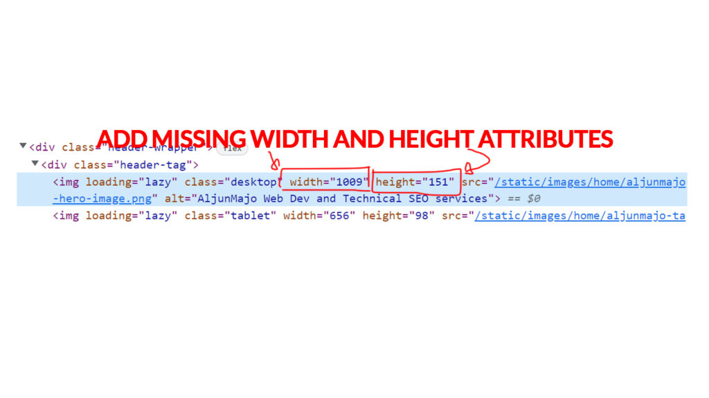Add missing width and height attributes to Improve CLS scores