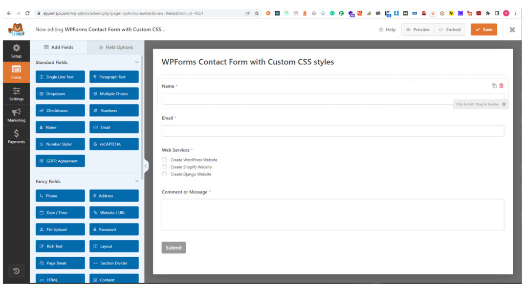 WPForm for The Contact Form