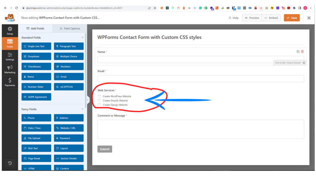 WPForm for The Contact Form - Checkbox Field