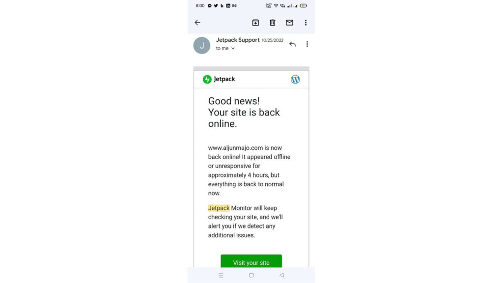 Jetpack Downtime Email Alert