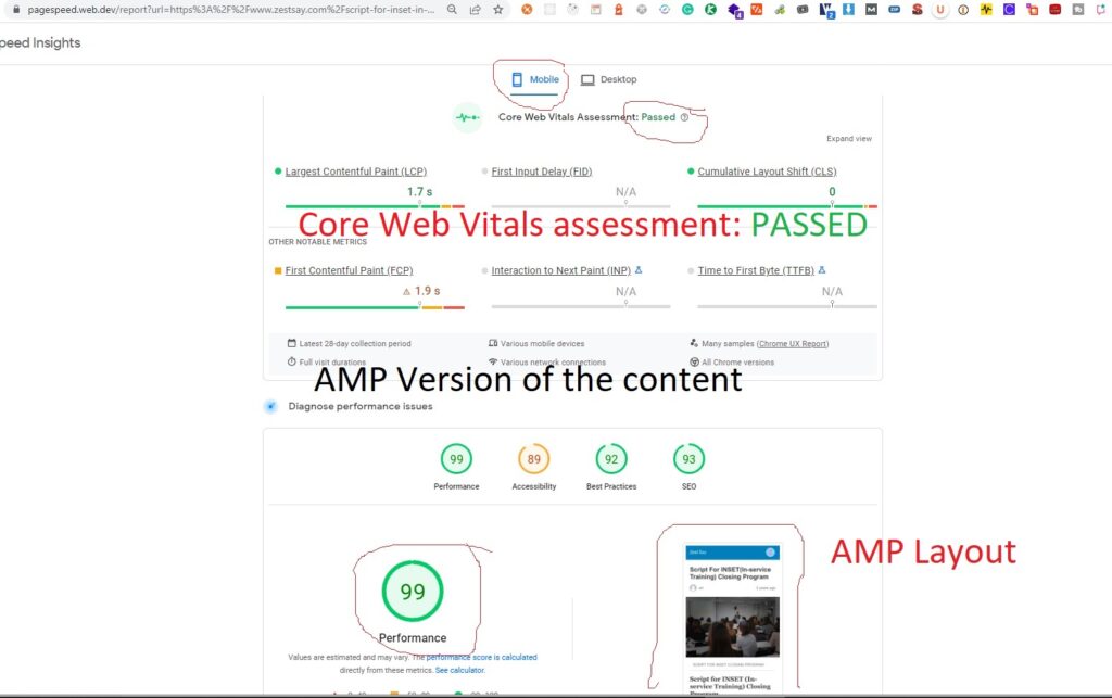 Accelerated Mobile Pages (AMP) version of the website 