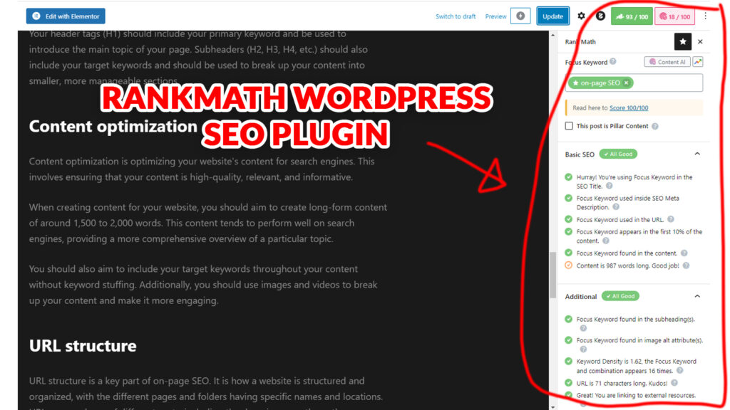 Content optimization - Using RankMath SEO plugin