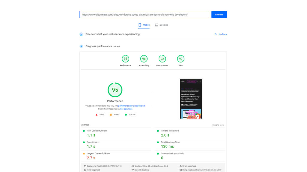 Google PageSpeed Insights Google Core Web Vitals Score