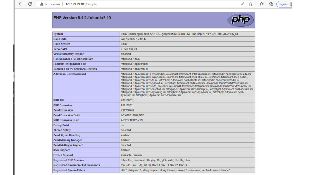 How To Install Linux, Nginx, MySQL, PHP - test.php in browser