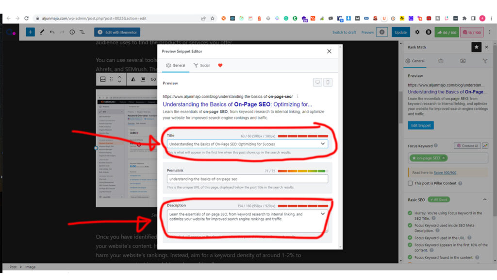 Title tags and meta descriptions - Using RankMath SEO plugin