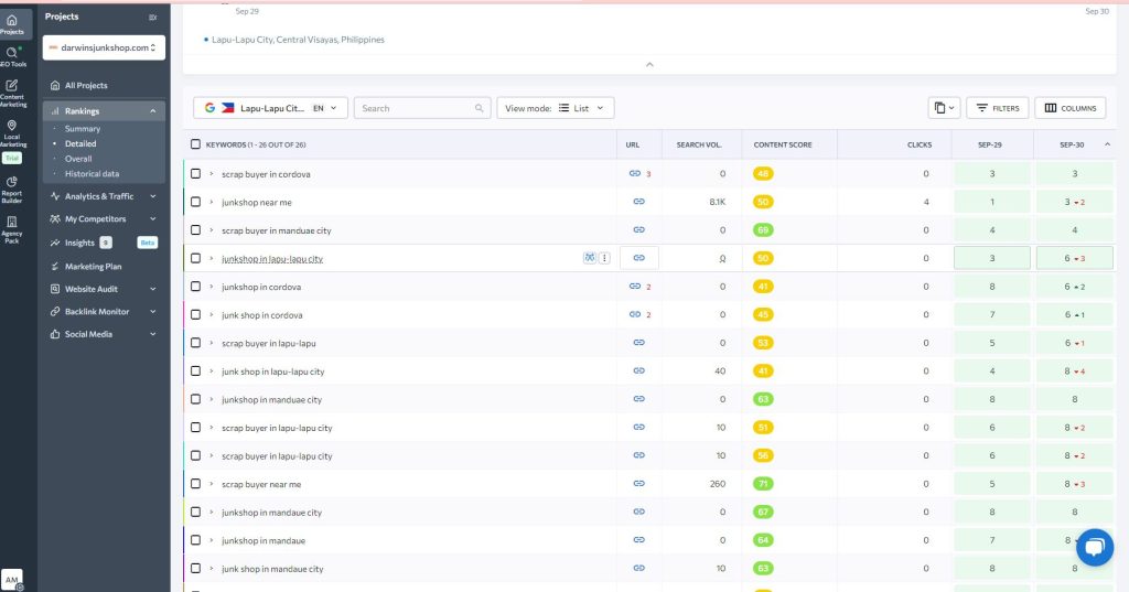 Technical SEO Consultant in Philippines 4 SE Ranking Dashboard Showing Local SEO Ranking