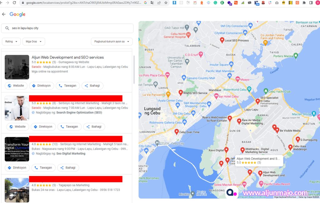 Google Map Pack Ranking Aljun Majo Freelance Web Developer and SEO specialist from Philippines 1